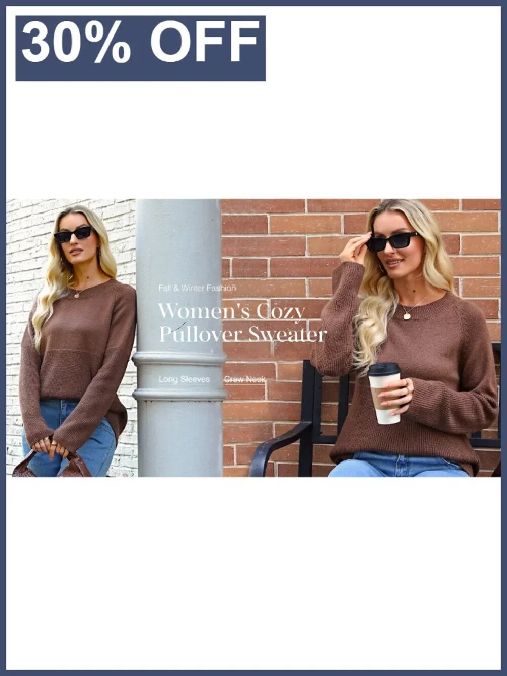 Women's Oversized Chunky Knit Crewneck Sweater Acrylic Polyamide Pullover